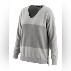 LUSSO WOMENS CASHMERE V NECK SWEATER 2 TONE GRAY SIZE M
